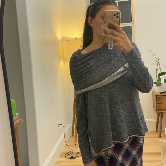 Y2K vintage off the shoulder top Sz S Grey lightweight long sleeve top - Picture 1 of 3